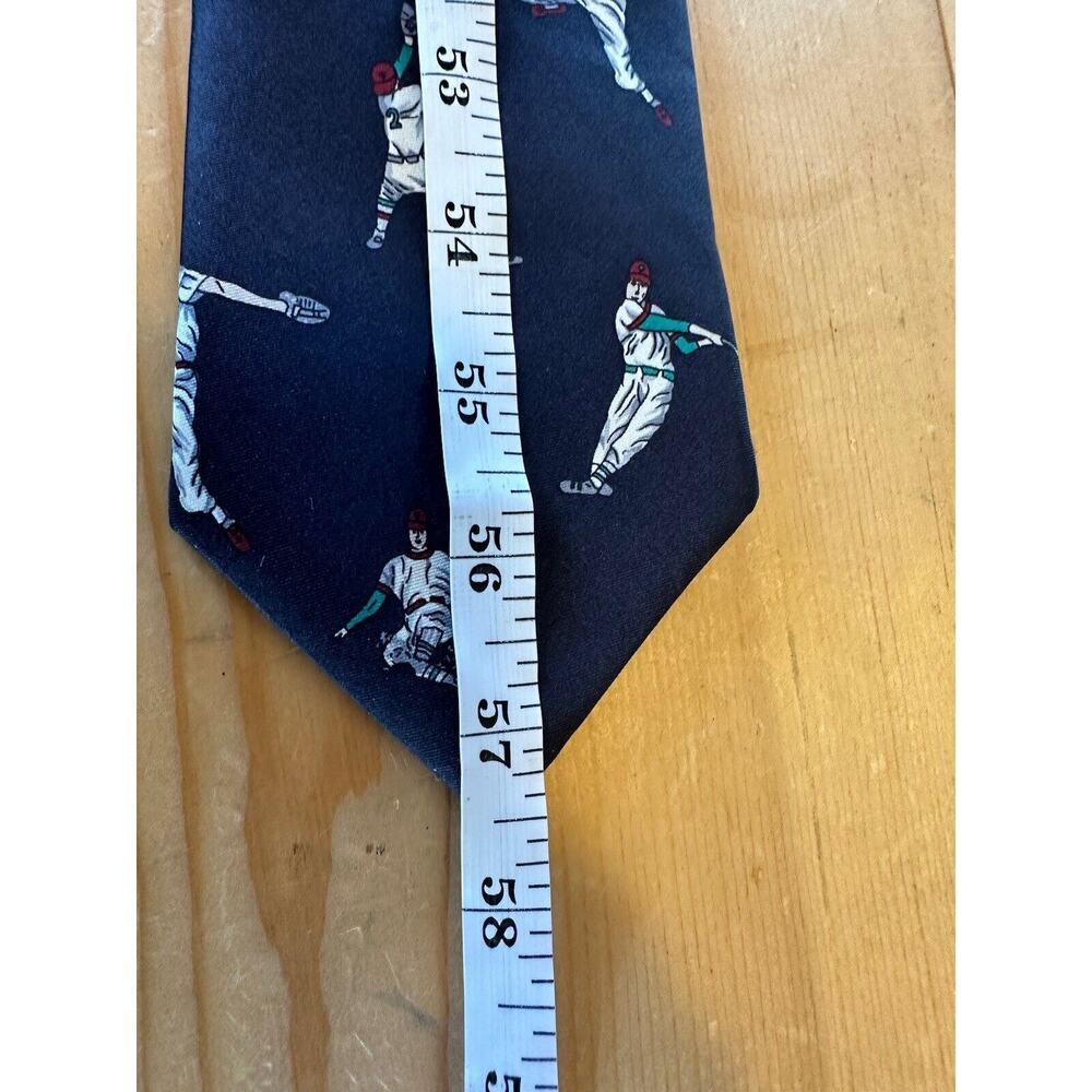 LANDS END Vintage NECK TIE BASEBALL Navy Blue Silk - Picture 4 of 4